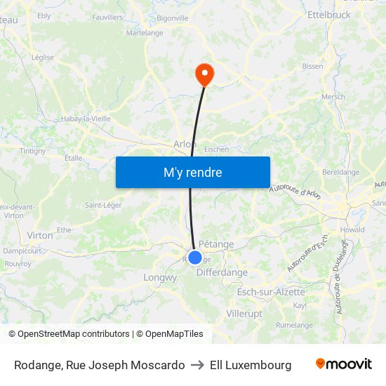 Rodange, Rue Joseph Moscardo to Ell Luxembourg map
