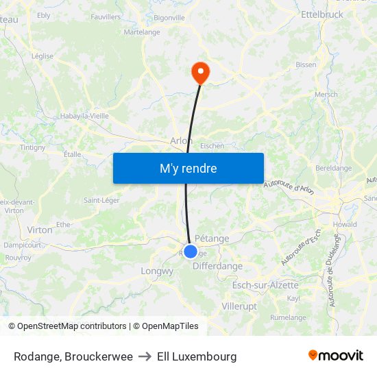 Rodange, Brouckerwee to Ell Luxembourg map