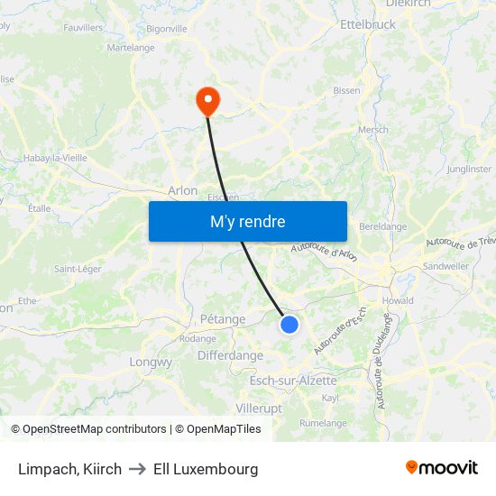 Limpach, Kiirch to Ell Luxembourg map