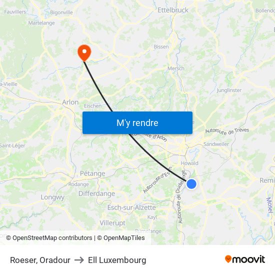 Roeser, Oradour to Ell Luxembourg map