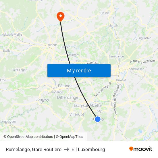 Rumelange, Gare Routière to Ell Luxembourg map