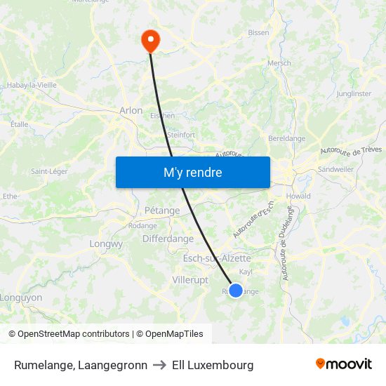 Rumelange, Laangegronn to Ell Luxembourg map