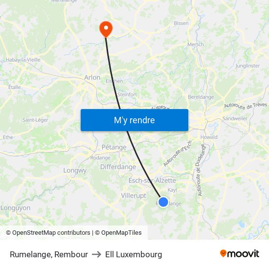 Rumelange, Rembour to Ell Luxembourg map