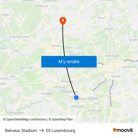 Belvaux, Stadium to Ell Luxembourg map