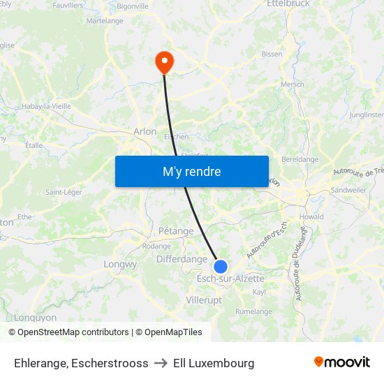 Ehlerange, Escherstrooss to Ell Luxembourg map