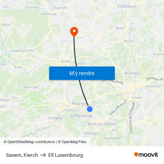 Sanem, Kierch to Ell Luxembourg map