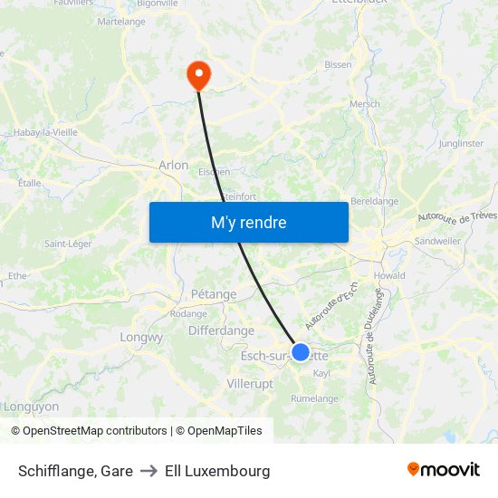 Schifflange, Gare to Ell Luxembourg map