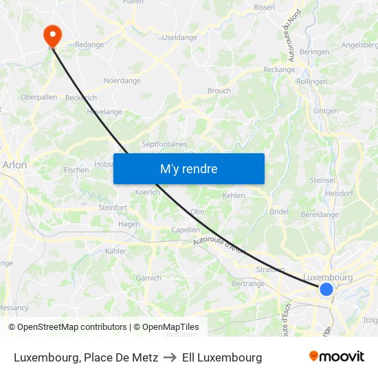 Luxembourg, Place De Metz to Ell Luxembourg map