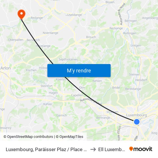 Luxembourg, Paräisser Plaz / Place De Paris to Ell Luxembourg map