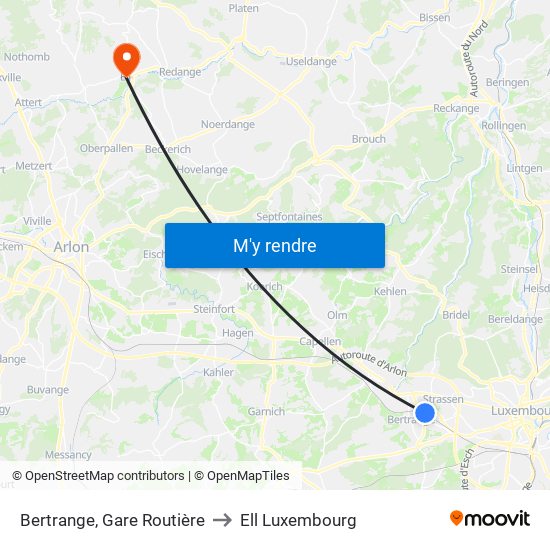 Bertrange, Gare Routière to Ell Luxembourg map