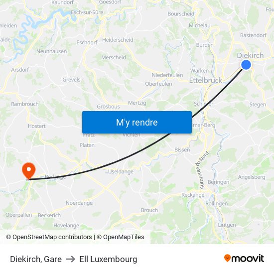 Diekirch, Gare to Ell Luxembourg map