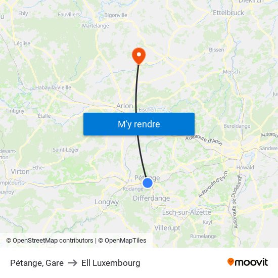 Pétange, Gare to Ell Luxembourg map