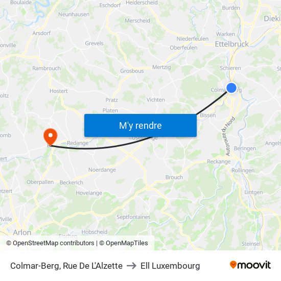 Colmar-Berg, Rue De L'Alzette to Ell Luxembourg map