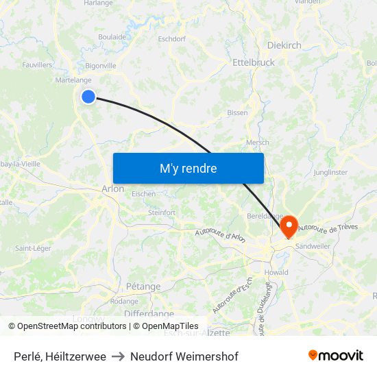 Perlé, Héiltzerwee to Neudorf Weimershof map