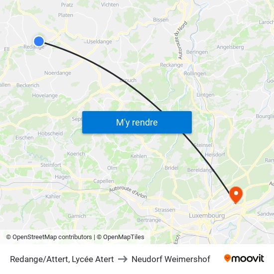 Redange/Attert, Lycée Atert to Neudorf Weimershof map
