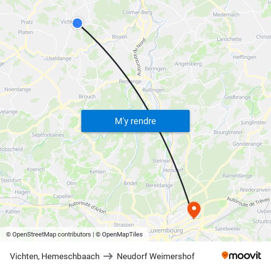 Vichten, Hemeschbaach to Neudorf Weimershof map