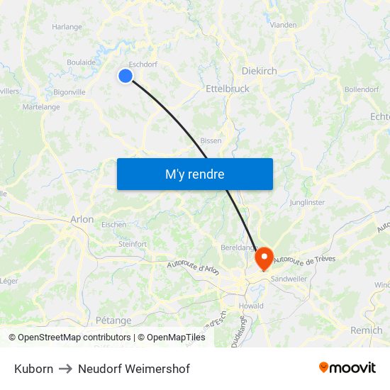 Kuborn to Neudorf Weimershof map