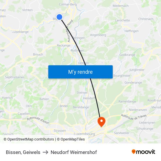 Bissen, Geiwels to Neudorf Weimershof map