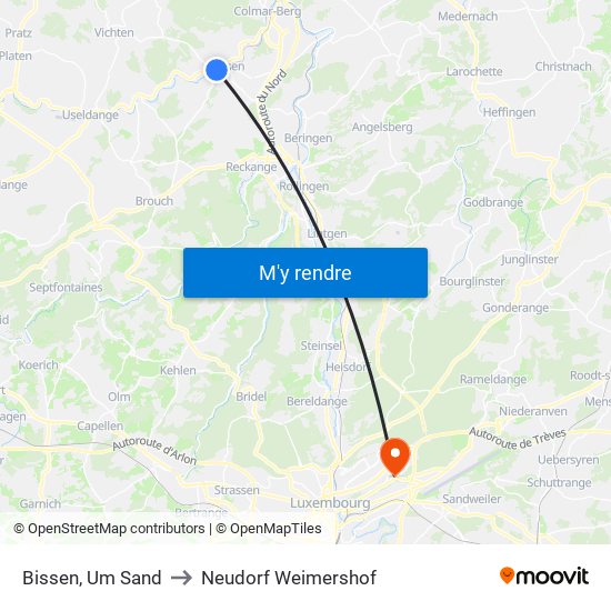 Bissen, Um Sand to Neudorf Weimershof map
