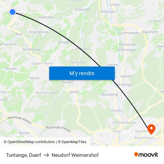 Tuntange, Duerf to Neudorf Weimershof map