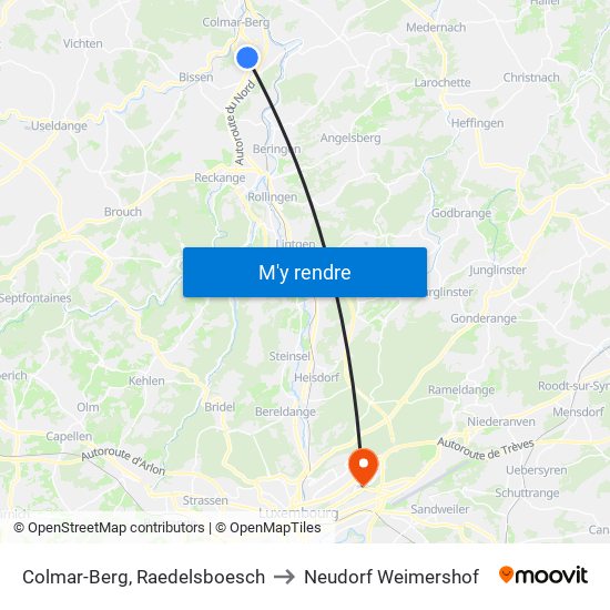 Colmar-Berg, Raedelsboesch to Neudorf Weimershof map