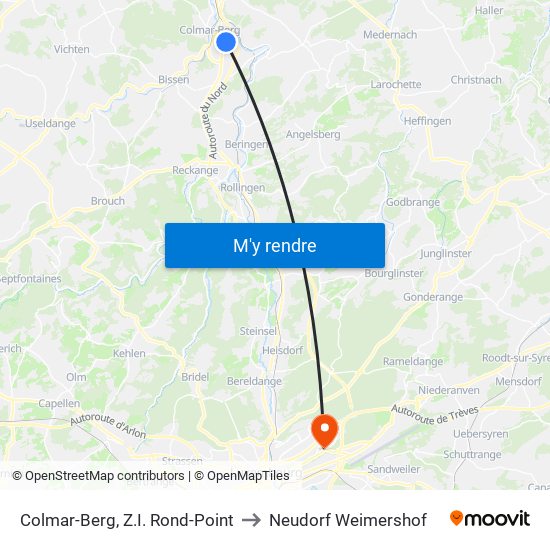 Colmar-Berg, Z.I. Rond-Point to Neudorf Weimershof map