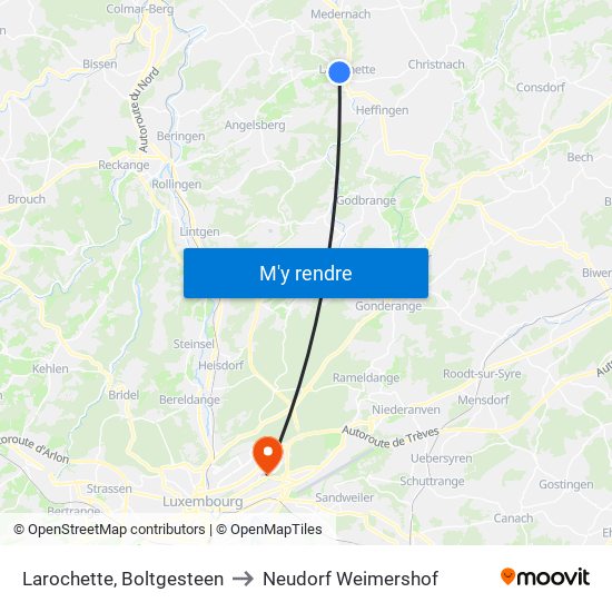 Larochette, Boltgesteen to Neudorf Weimershof map