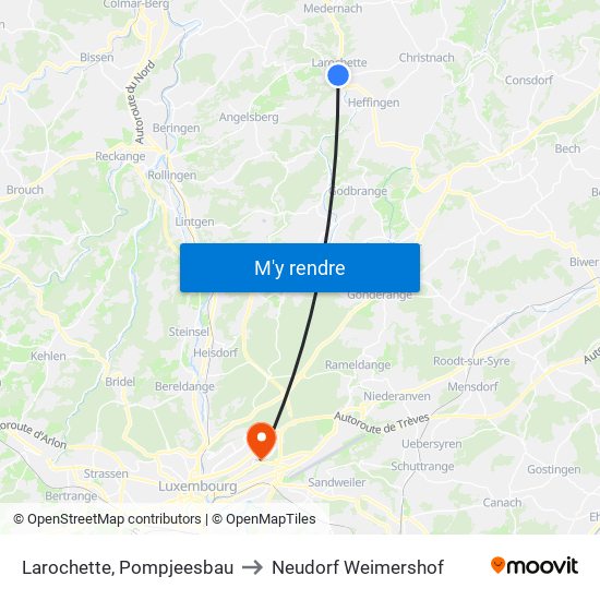 Larochette, Pompjeesbau to Neudorf Weimershof map