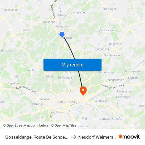 Gosseldange, Route De Schoenfels to Neudorf Weimershof map