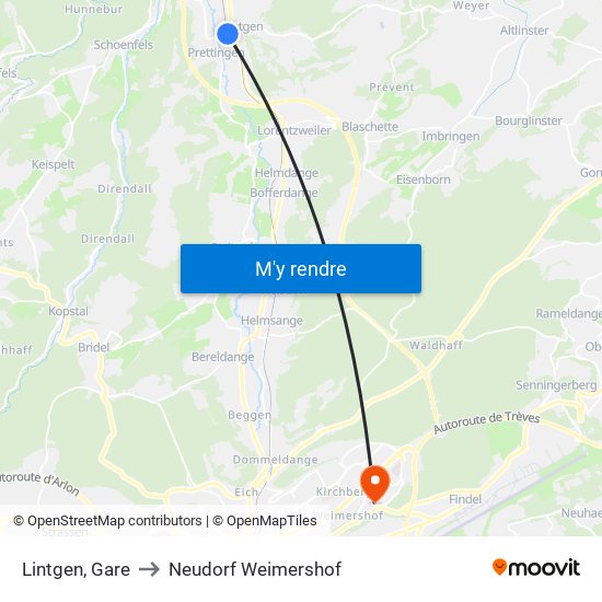 Lintgen, Gare to Neudorf Weimershof map