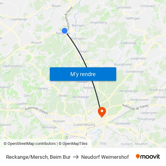 Reckange/Mersch, Beim Bur to Neudorf Weimershof map