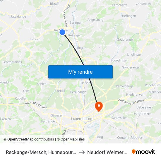 Reckange/Mersch, Hunnebourerstr. to Neudorf Weimershof map