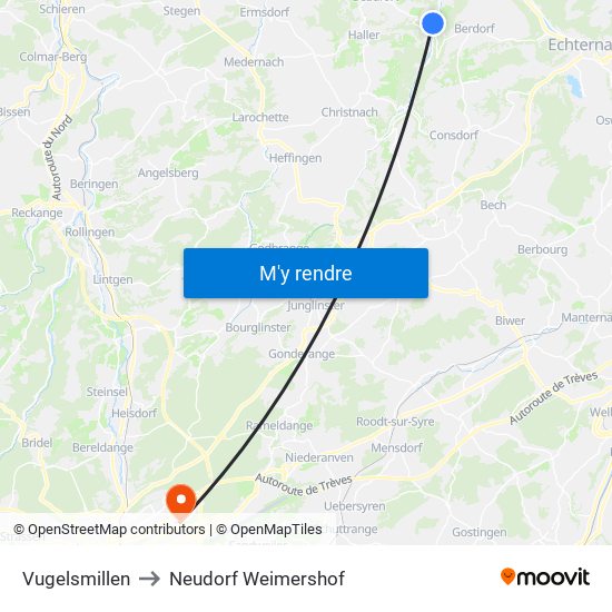 Vugelsmillen to Neudorf Weimershof map