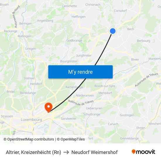 Altrier, Kreizenhéicht (Rn) to Neudorf Weimershof map