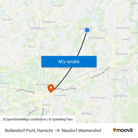 Bollendorf-Pont, Hamicht to Neudorf Weimershof map