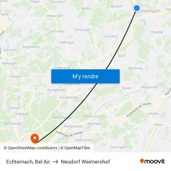 Echternach, Bel Air to Neudorf Weimershof map