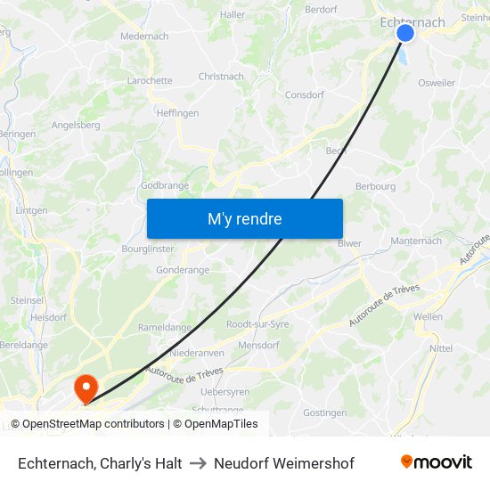 Echternach, Charly's Halt to Neudorf Weimershof map