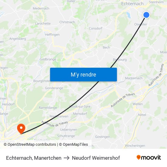 Echternach, Manertchen to Neudorf Weimershof map