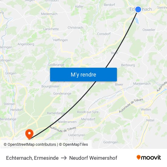 Echternach, Ermesinde to Neudorf Weimershof map
