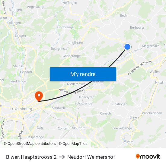 Biwer, Haaptstrooss 2 to Neudorf Weimershof map