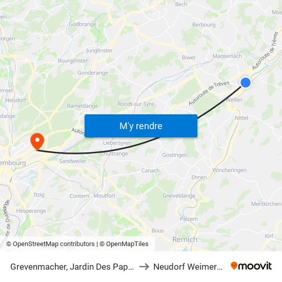 Grevenmacher, Jardin Des Papillons to Neudorf Weimershof map