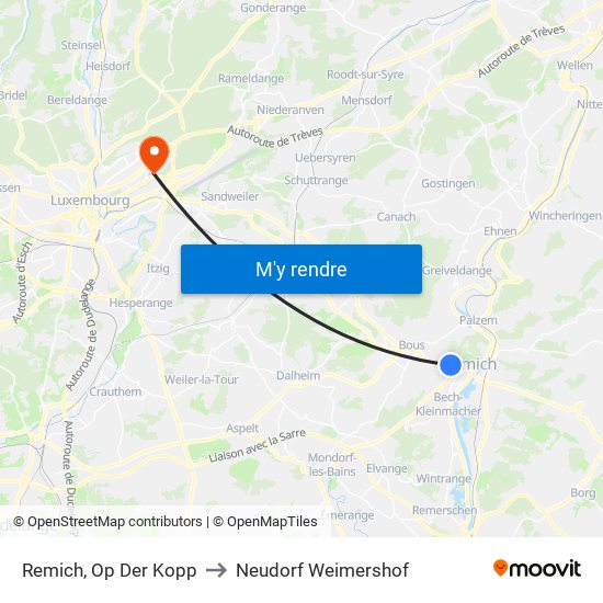 Remich, Op Der Kopp to Neudorf Weimershof map