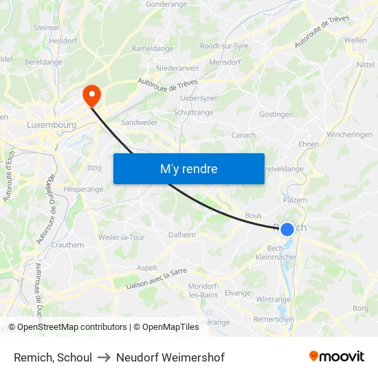 Remich, Schoul to Neudorf Weimershof map