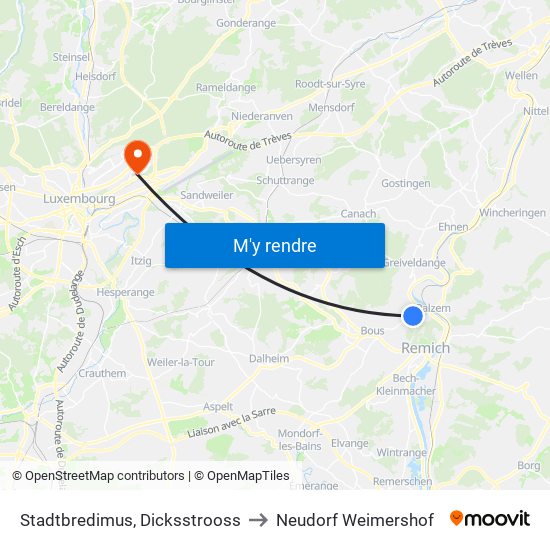 Stadtbredimus, Dicksstrooss to Neudorf Weimershof map