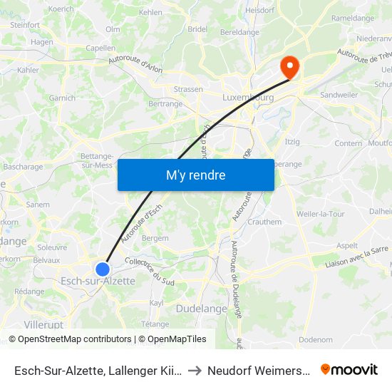 Esch-Sur-Alzette, Lallenger Kiirch to Neudorf Weimershof map
