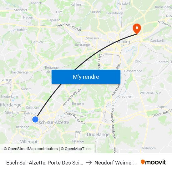 Esch-Sur-Alzette, Porte Des Sciences to Neudorf Weimershof map