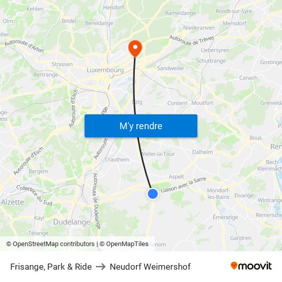 Frisange, Park & Ride to Neudorf Weimershof map