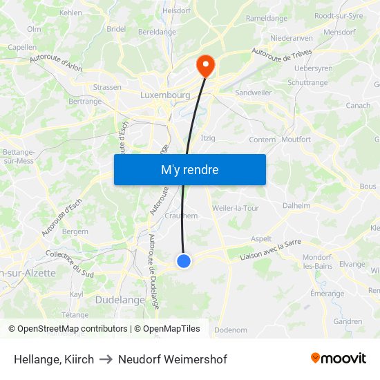 Hellange, Kiirch to Neudorf Weimershof map