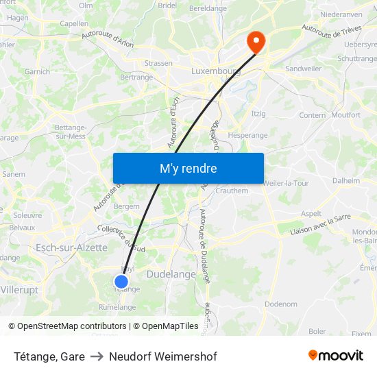 Tétange, Gare to Neudorf Weimershof map