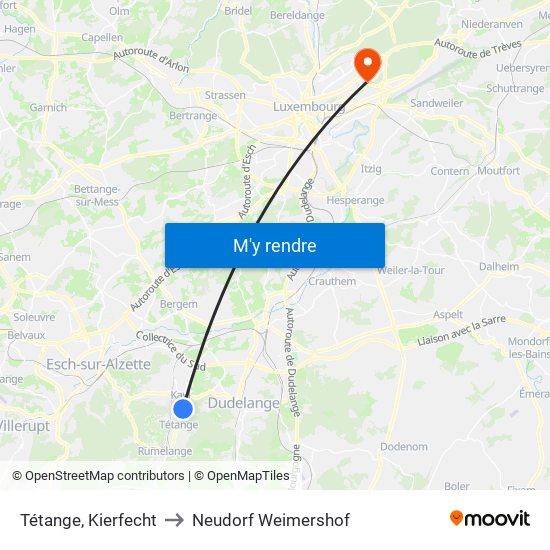 Tétange, Kierfecht to Neudorf Weimershof map